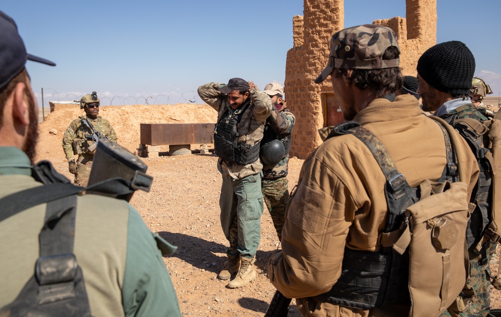 Syrian Free Army Soldiers Practice Personnel Search Procedures in Deconfliction Zone