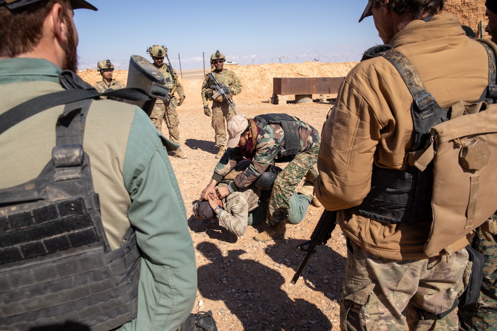 Syrian Free Army Soldiers Practice Personnel Search Procedures in Deconfliction Zone