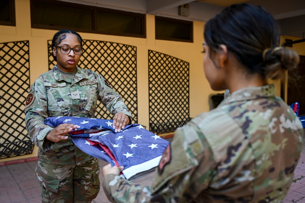 Incirlik's Honor Guard prepares American flags for retirement