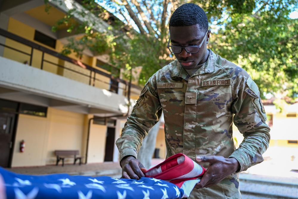 Incirlik's Honor Guard prepares American flags for retirement