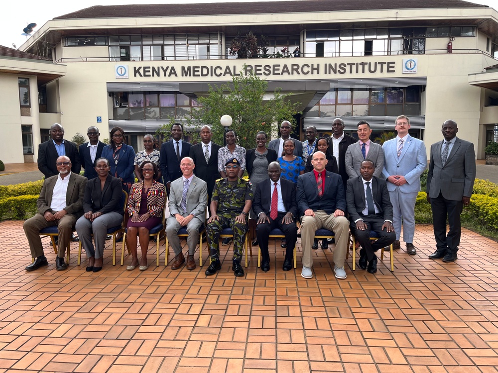 Kenya Defence Force Medical Leadership, Henry Jackson Foundation Leadership, WRAIR-Africa military team, and senior WRAIR-Africa Principal Investigators at the Kenya Medical Research Institute for the Kenya Defense Force Quarterly Meeting.