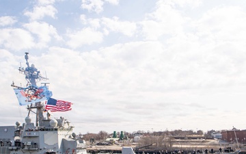 USS Thomas Hudner Moors In Boston