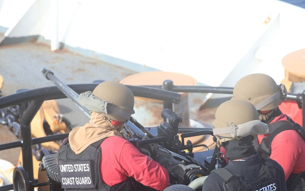 Coast Guard Cutter Reliance crew members conduct gunnery exercise at sea