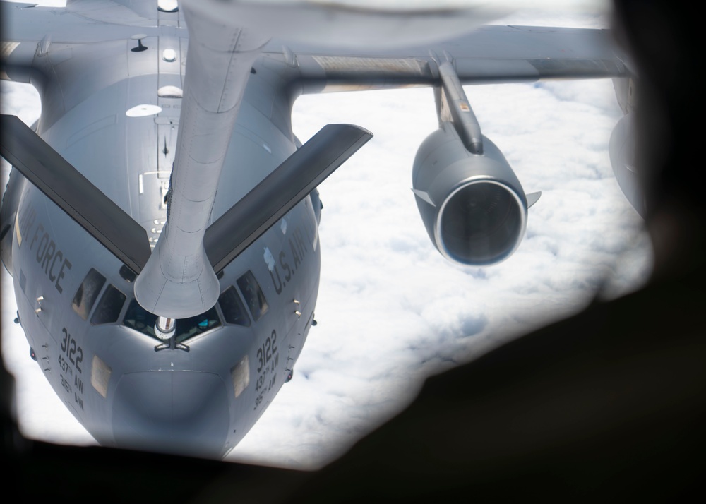 C-17 aerial refueling over the Atlantic Ocean