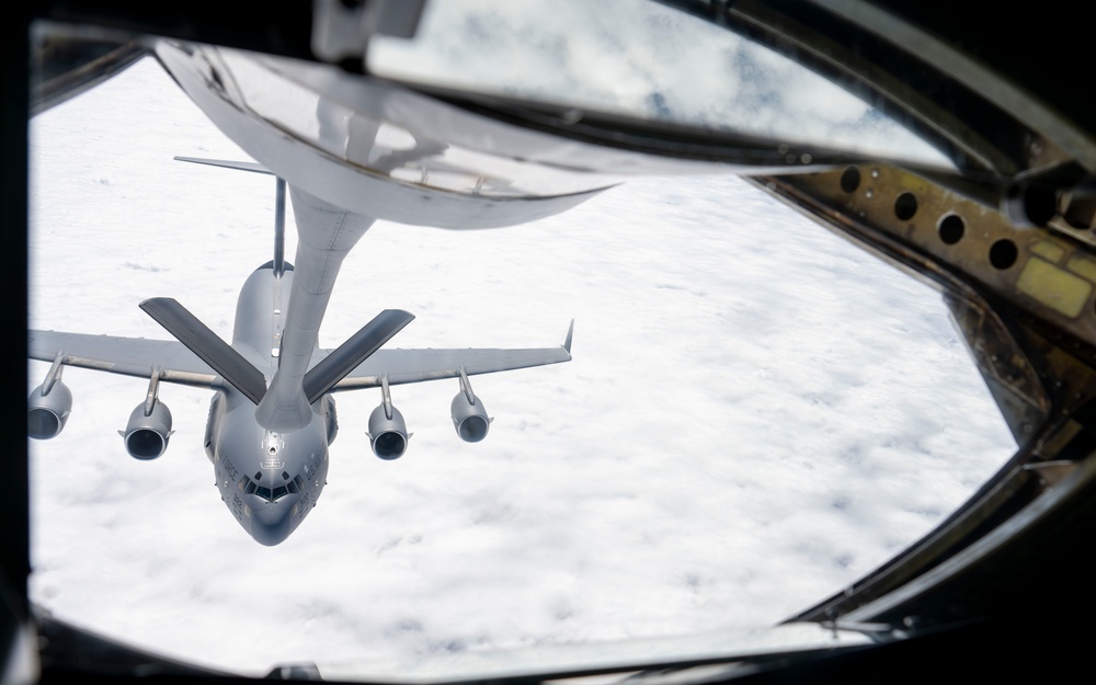 C-17 aerial refueling over the Atlantic Ocean