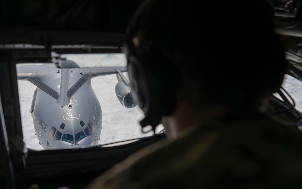 C-17 aerial refueling over the Atlantic Ocean