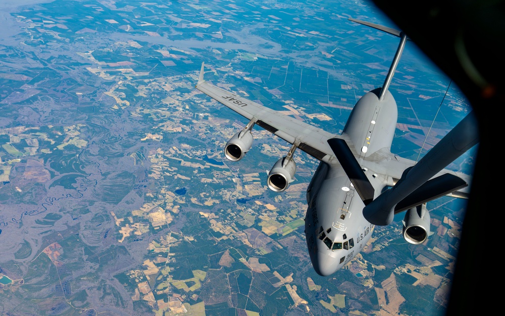 C-17 aerial refueling over the Atlantic Ocean