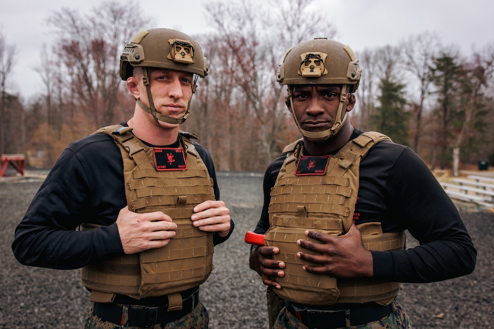 Matrial Arts Instructor Trainers conduct a MCMAP demonstration at The Basic School