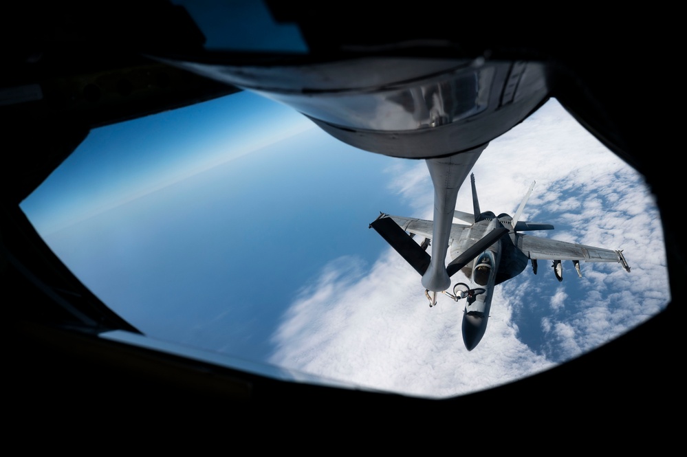 Super Hornets aerially refueled over the USCENTCOM AOR