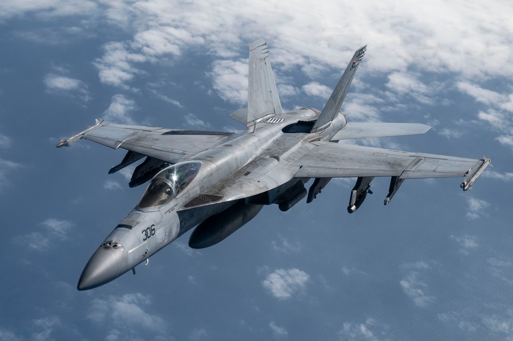 Super Hornets aerially refueled over the USCENTCOM AOR