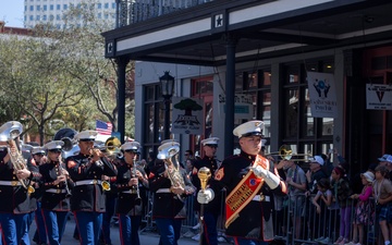 U.S. Marines participate in Galveston Mardi Gras Parade