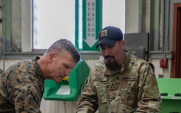 Brig. Gen. Kevin G. Collins, Commanding General of the 3rd Marine Logistics Group (MLG), along with Sgt. Maj. Dennis R. Turner, visited the U.S. Army Materiel Support Command – Korea at Camp Carroll on Mar. 11.