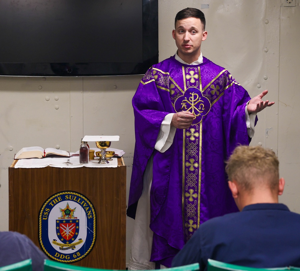 Catholic Mass Conducted Aboard USS The Sullivans