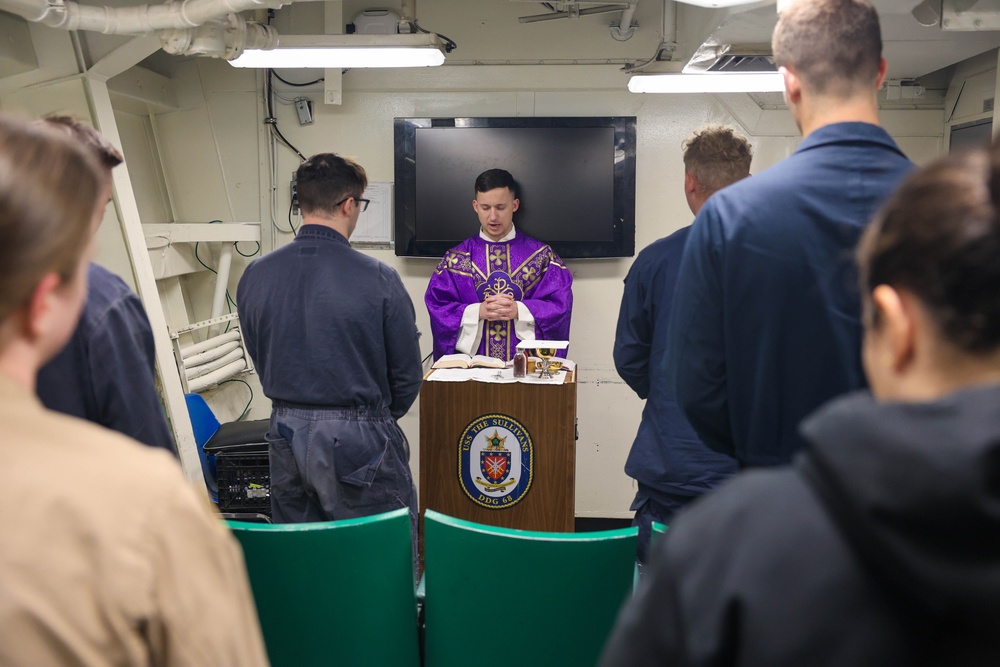 Catholic Mass Conducted Aboard USS The Sullivans