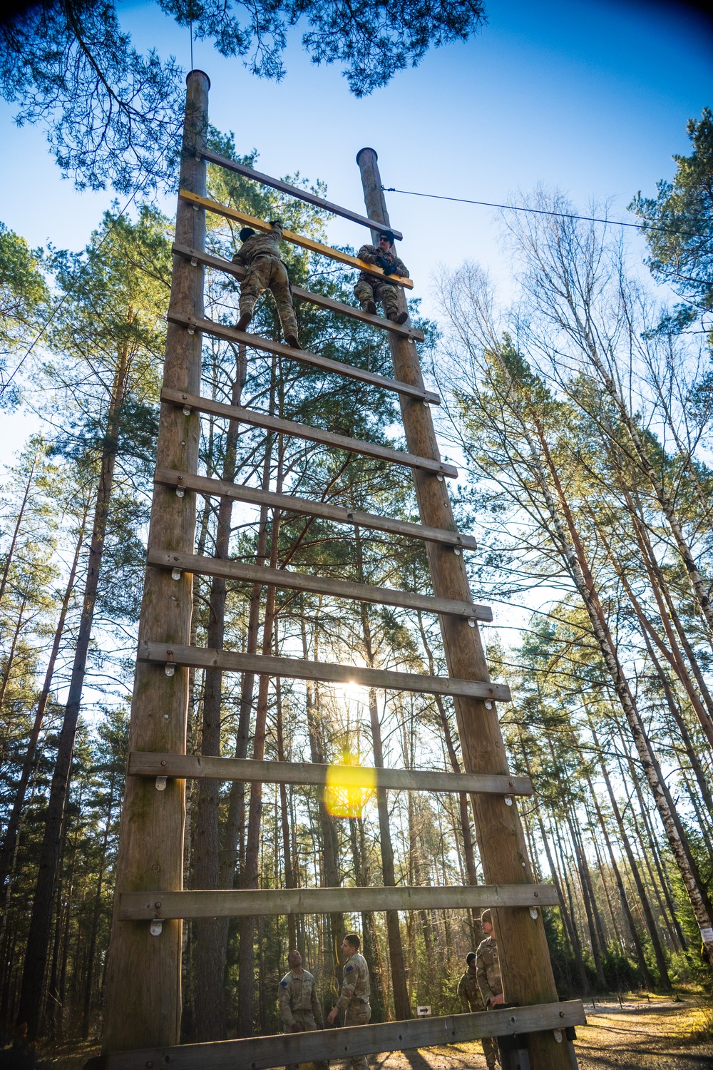 U.S. Soldiers efficiently pass obstacles of a confidence course during MRC competition