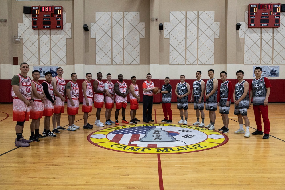 U.S. and ROK Marines Compete in a Game of Basketball During Freedom Shield 25