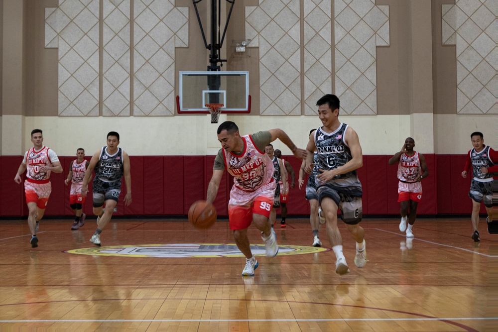 U.S. and ROK Marines Compete in a Game of Basketball During Freedom Shield 25