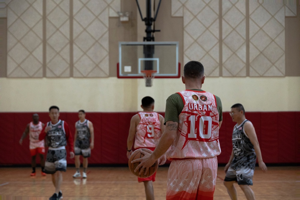 U.S. and ROK Marines Compete in a Game of Basketball During Freedom Shield 25