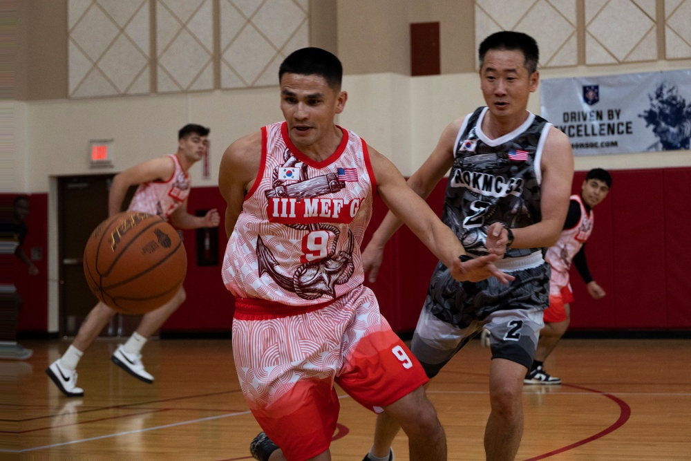 U.S. and ROK Marines Compete in a Game of Basketball During Freedom Shield 25
