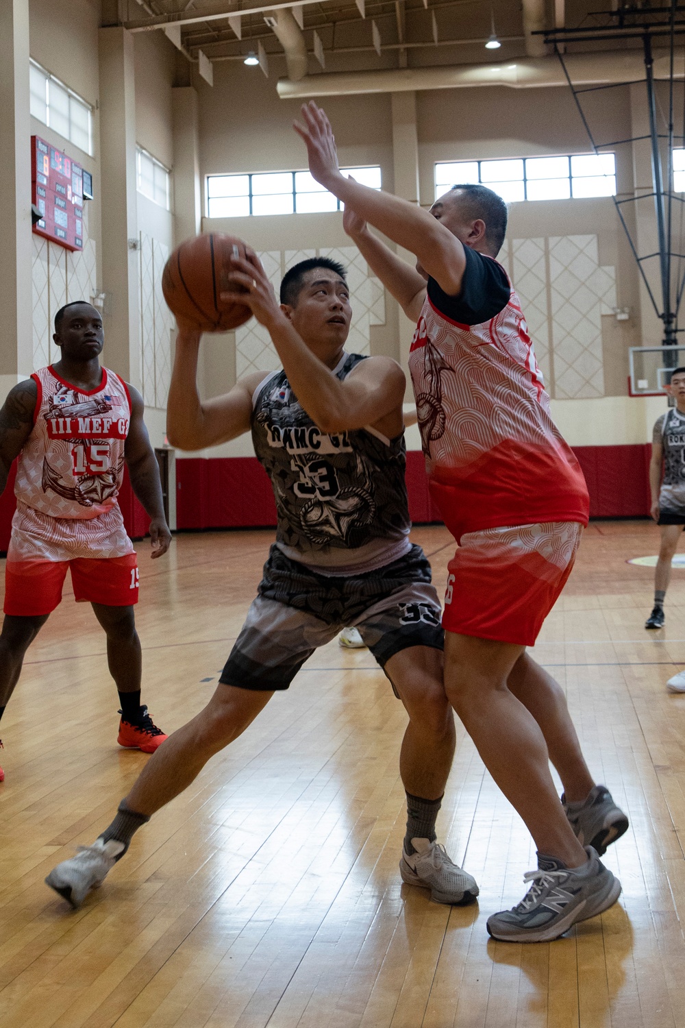 U.S. and ROK Marines Compete in a Game of Basketball During Freedom Shield 25