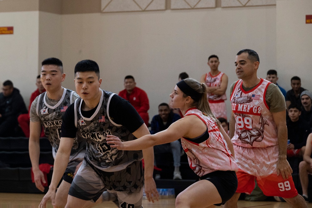 U.S. and ROK Marines Compete in a Game of Basketball During Freedom Shield 25