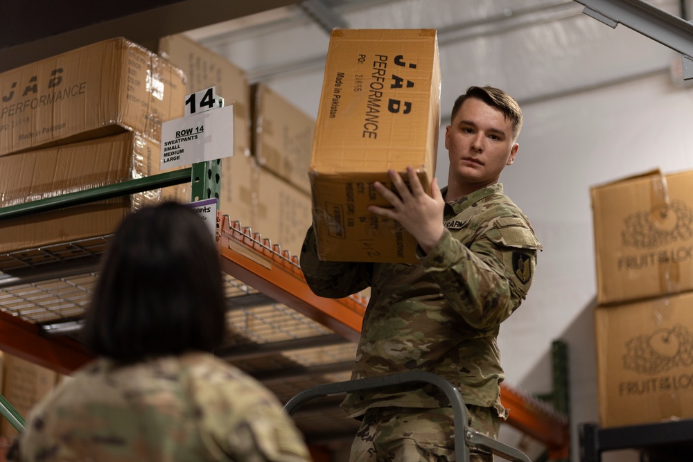 U.S. Soldiers conduct warehouse operations