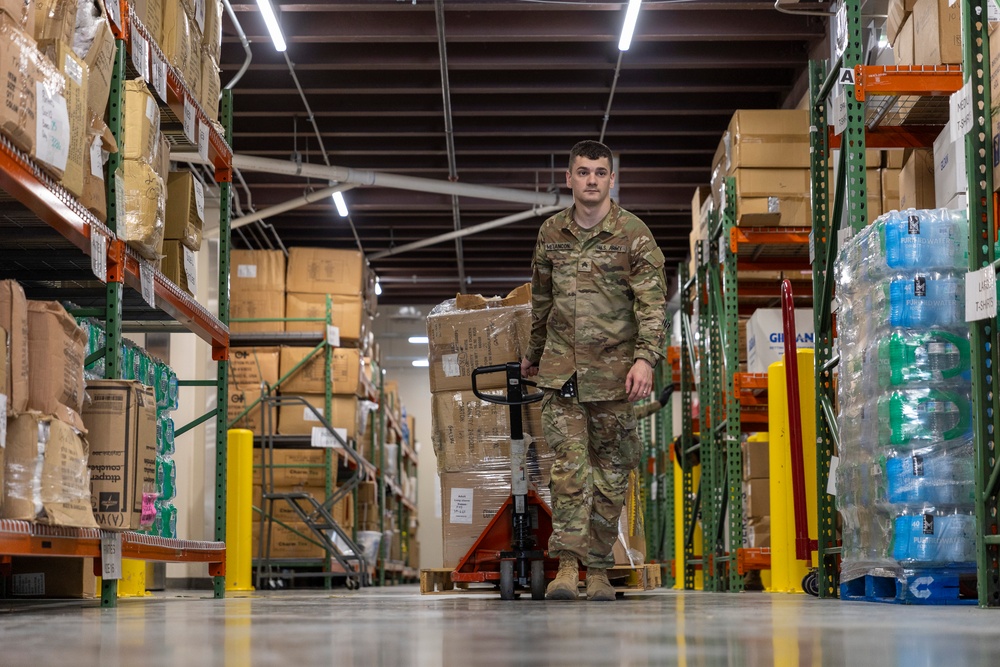 U.S. Soldiers conduct warehouse operations