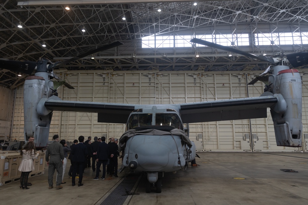 Local, government leaders tour MV-22B Osprey simulator, facilities on MCAS Futenma
