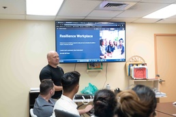 Sgt. 1st Class Benjamin Morris, H2F-Integrator, teaches a class on building resilience