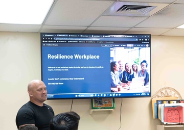Sgt. 1st Class Benjamin Morris, H2F-Integrator, teaches a class on building resilience