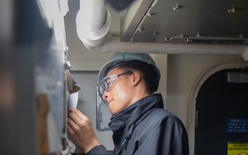 USS Ronald Reagan (CVN 76) Sailors conduct inventory