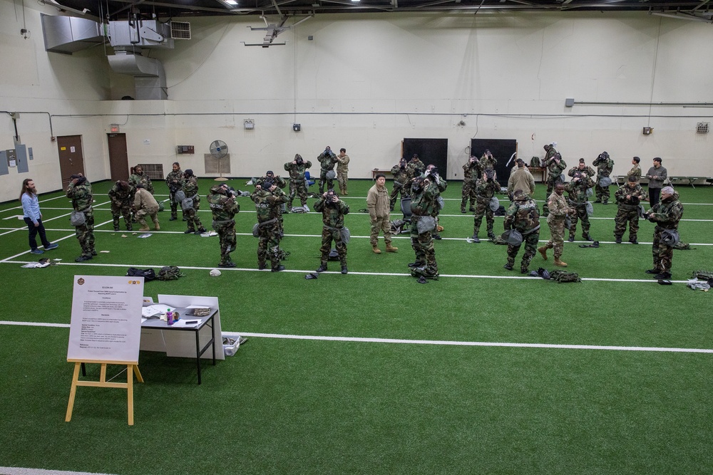 USAMSC-K conducts its annual CBRN training for assigned EECs and MECs to maintain proficiency and confidence in their CBRN equipment.