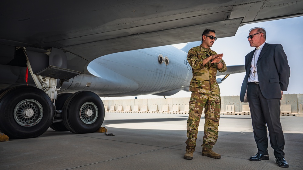Roman Catholic Bishop tours a KC-135 Stratotanker
