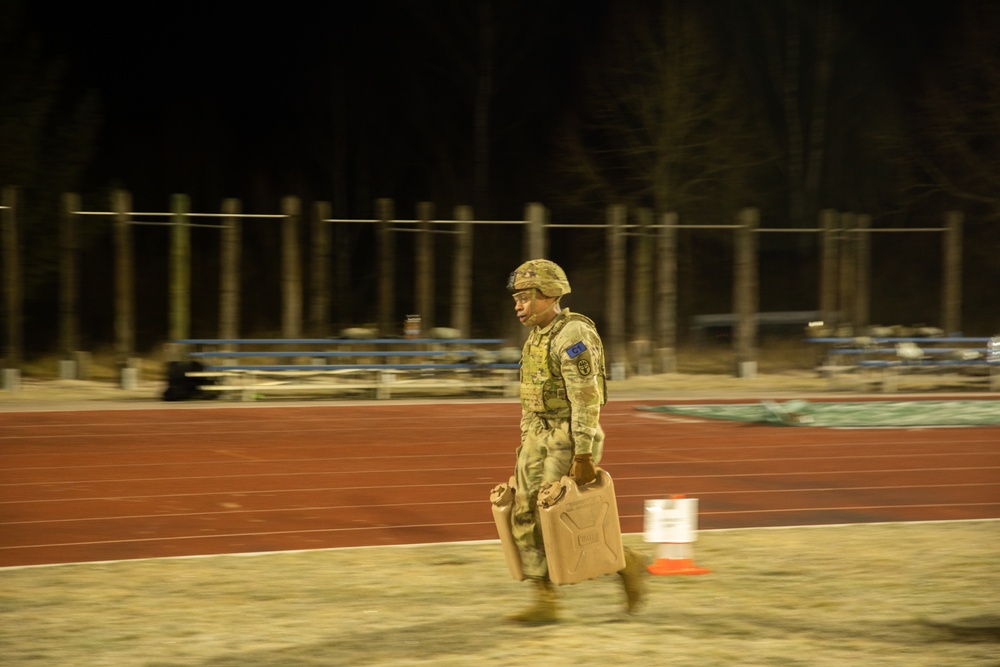 Soldiers complete the expert physical fitness assessment during Europe's 2025 Best Leader Competition