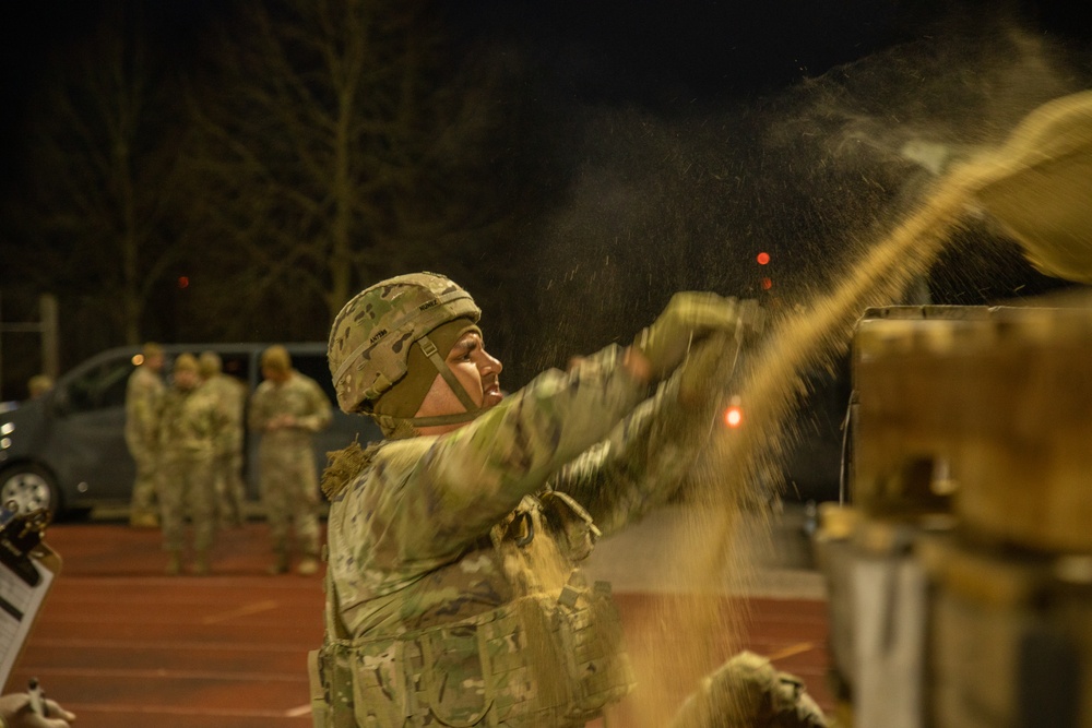 Soldiers complete the expert physical fitness assessment during Europe's 2025 Best Leader Competition