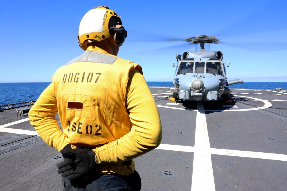 USS Gravely (DDG 107) conducts flight operations