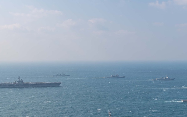Carl Vinson Carrier Strike Group sails in formation with Republic of Korea Navy, Japan Maritime Self-Defense Force in trilateral naval exercise