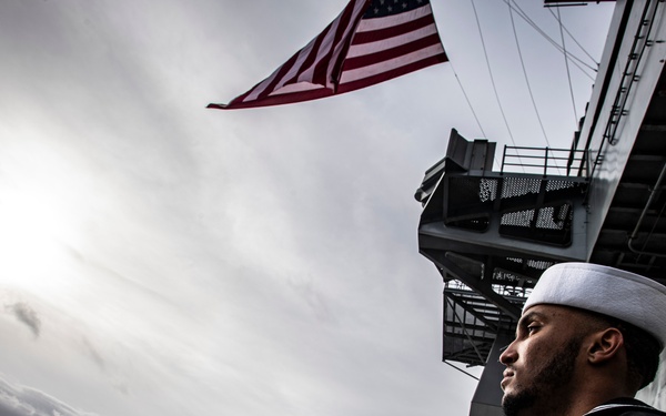 Nimitz Sailors Man the Rails