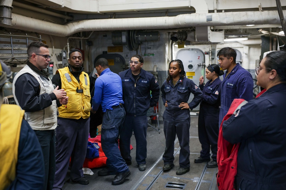 Truxtun Sailor Gives Safety Brief