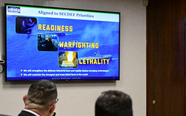 Commanding Officer Capt. Joseph Burgon and Technical Director Elvis Acosta brief Assemblyman Bill Essayli of California’s 63rd Assembly District during an official visit to Naval Surface Warfare Center, Corona Division.