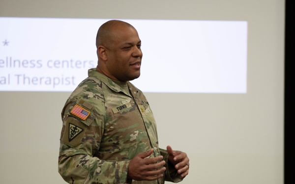 Maj. Stephen Turner briefs participants on first classroom day of Operation Holistic Warrior