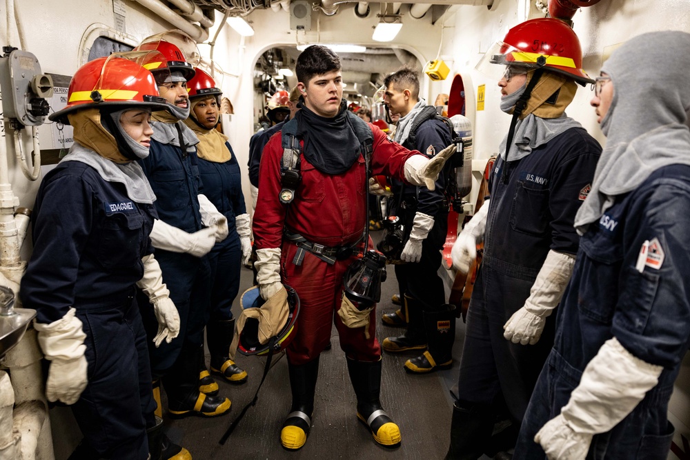 Iwo Jima Sailors take part in damage control efforts during general quarters