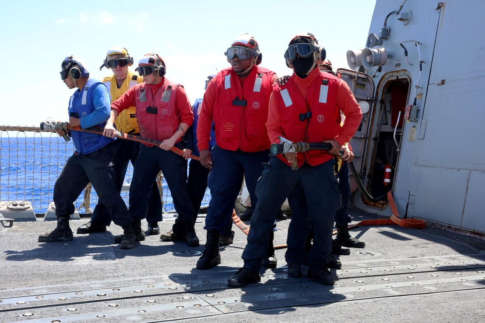 USS Gravely Sailors conduct firefighting drills