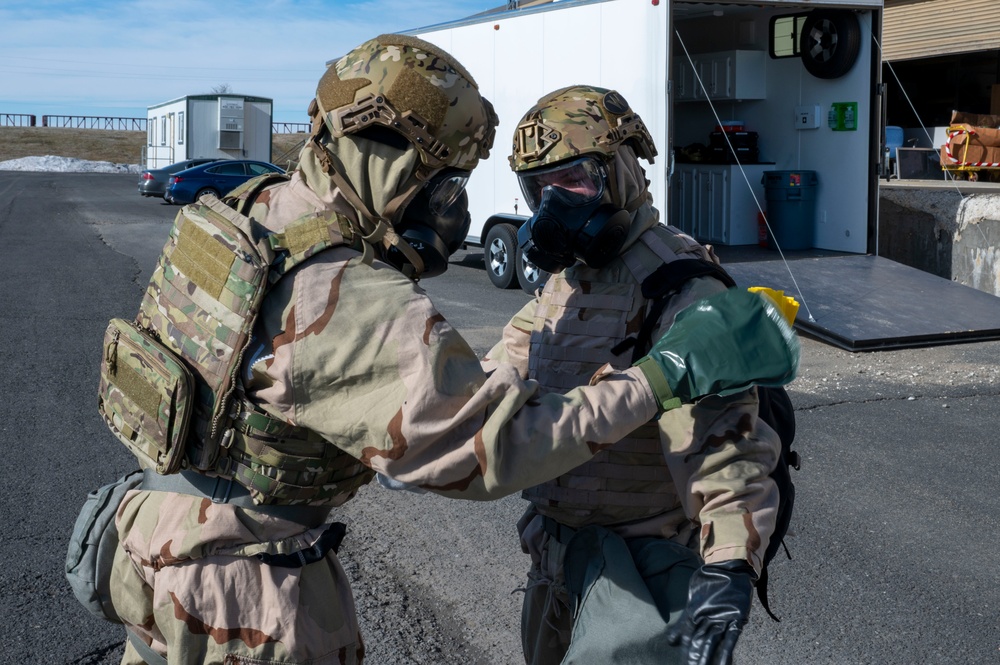 Emergency management specialists conduct contamination control area training