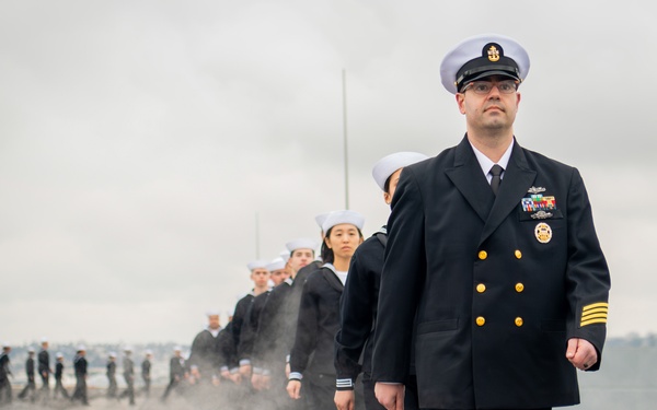 Nimitz Sailors Man the Rails While Departing For Deployment