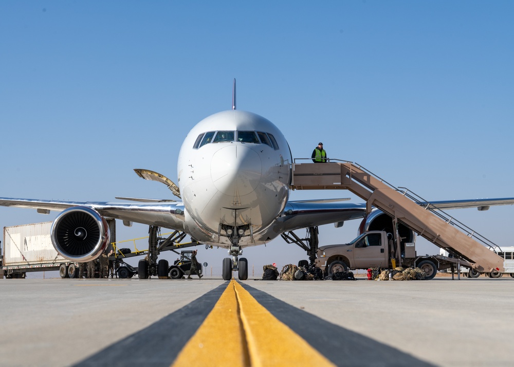 Airmen build and expand a hot cargo pad and marshalling yard in the U.S. CENTCOM AOR