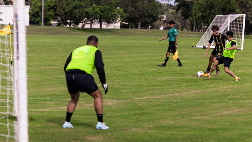 MRF-D 25.3: U.S. Marines and Sailors play soccer with Mindil Aces Football Club