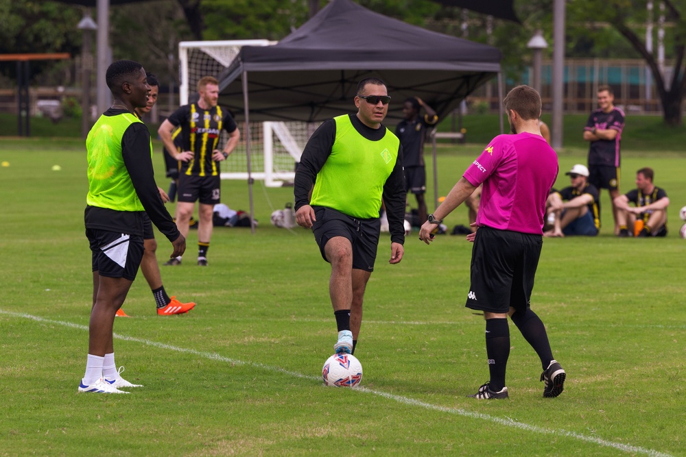 MRF-D 25.3: U.S. Marines and Sailors play soccer with Mindil Aces Football Club