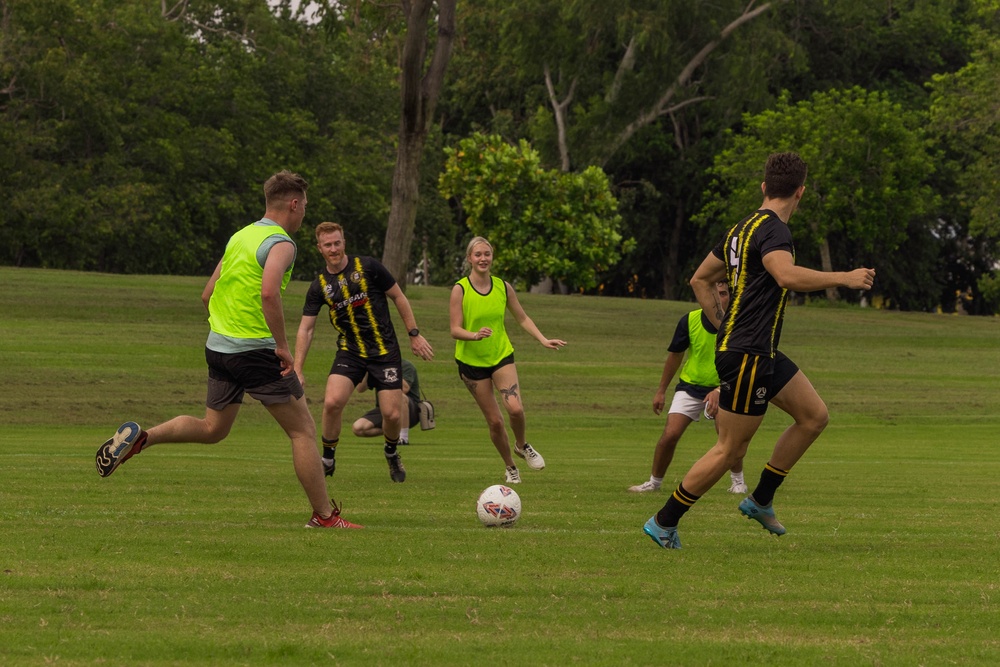 MRF-D 25.3: U.S. Marines and Sailors play soccer with Mindil Aces Football Club