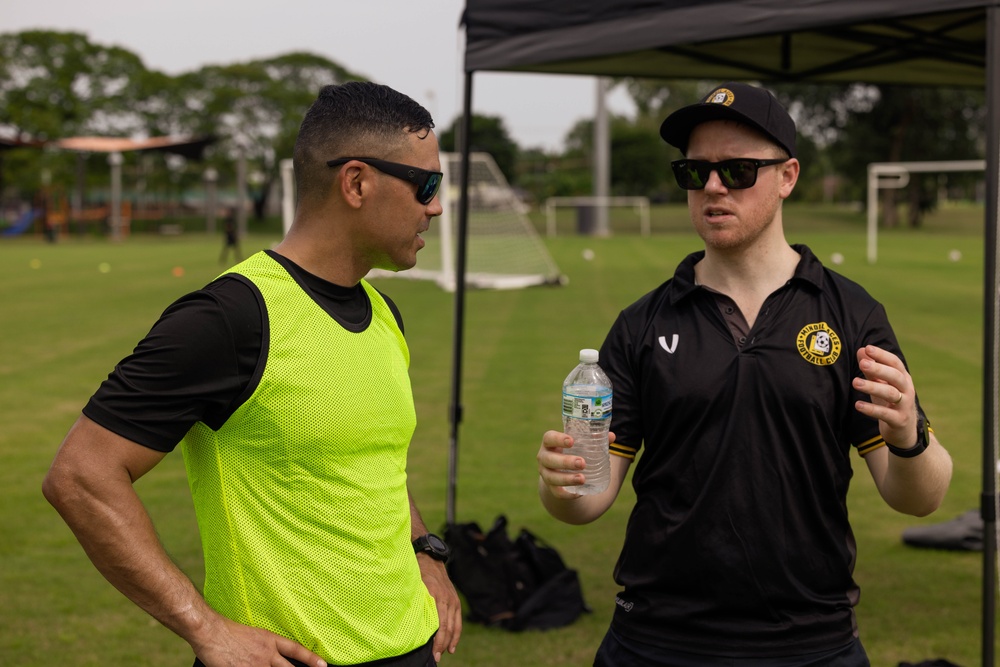 MRF-D 25.3: U.S. Marines and Sailors play soccer with Mindil Aces Football Club